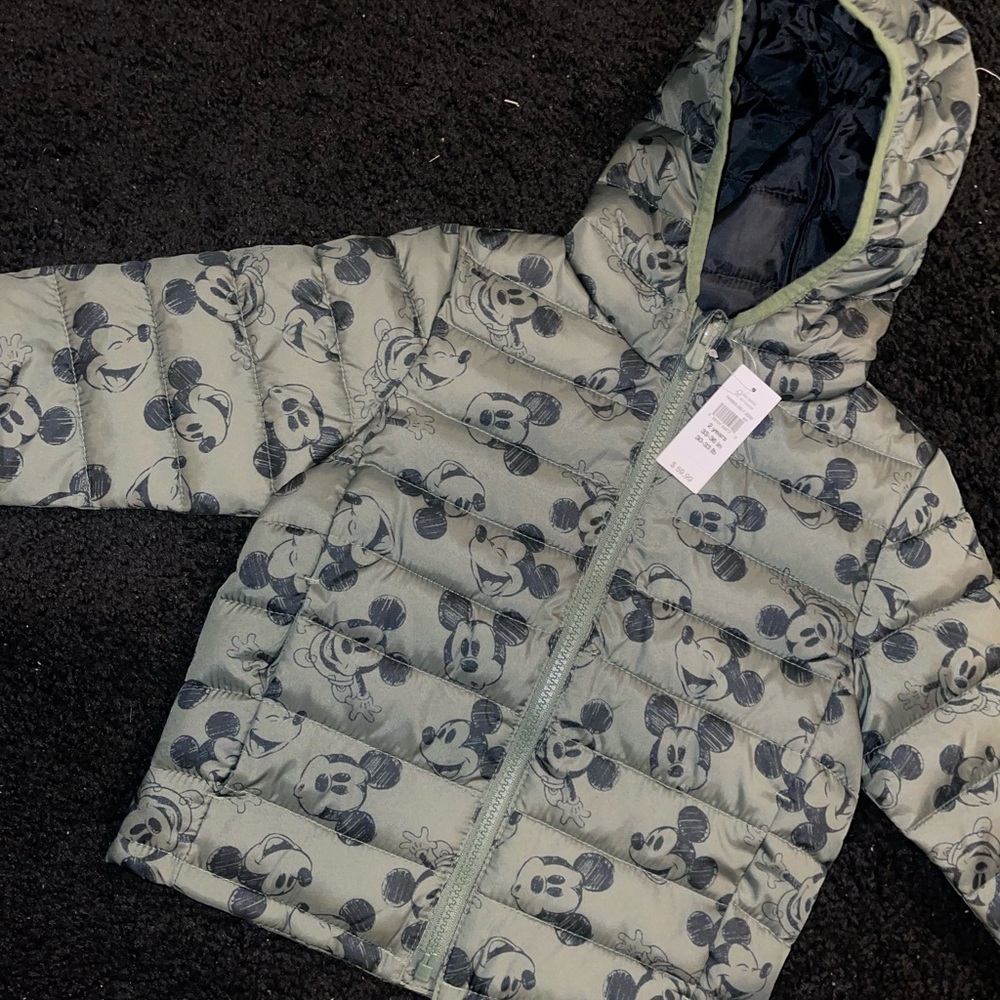 GAP Factory Kids Puffer Jacket - Green with Mickey Mouse Print